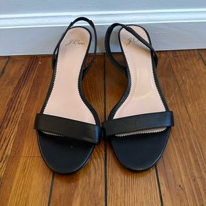 Jcrew Black Leather Kitten Heel Sandals